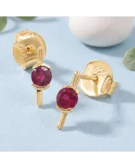 18K Gold Plated Ruby Stud Earrings - Handmade Gift for Women