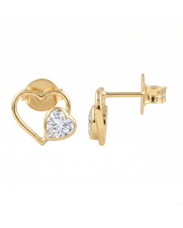 18K Gold Plated Swarovski Crystal Heart Stud Earrings | Unique Jewelry