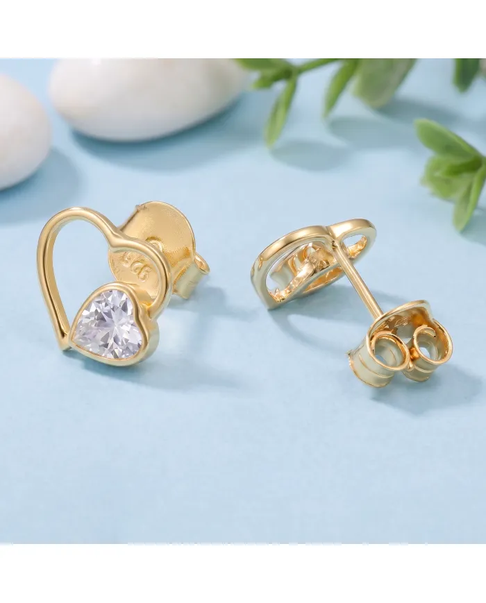18K Gold Plated Swarovski Crystal Heart Stud Earrings | Unique Jewelry