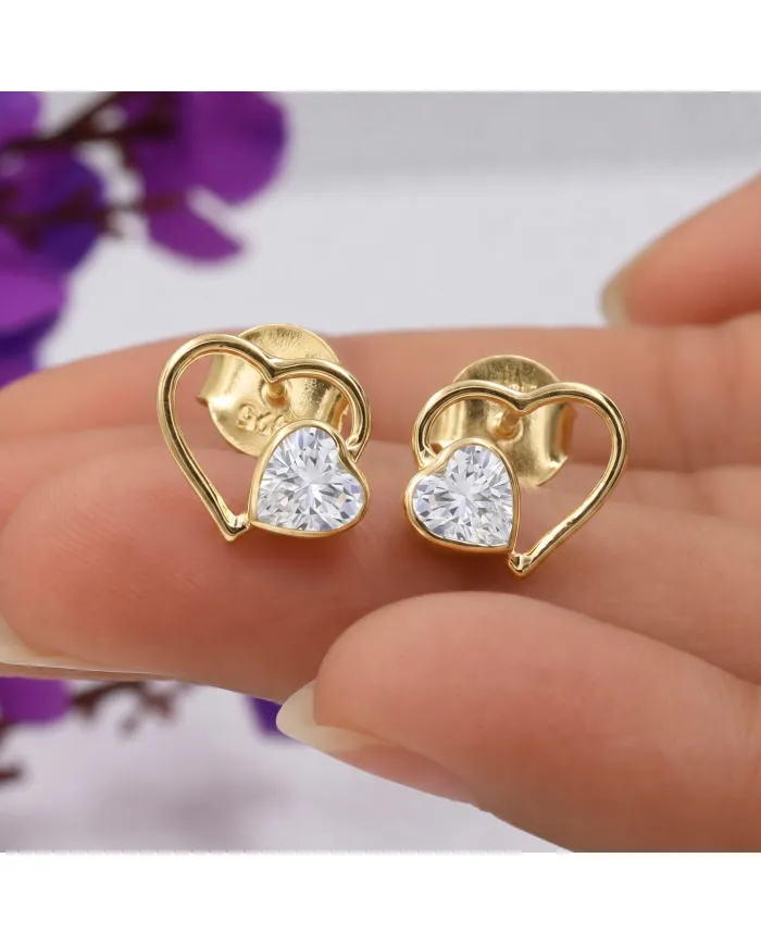 18K Gold Plated Swarovski Crystal Heart Stud Earrings | Unique Jewelry