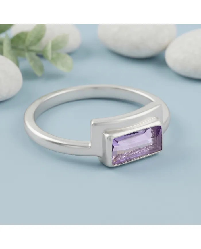 Natural Amethyst Ring - 925 Sterling Silver Handmade Jewelry for Her