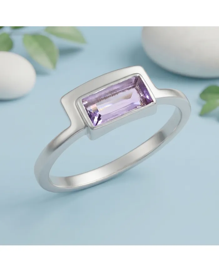 Natural Amethyst Ring - 925 Sterling Silver Handmade Jewelry for Her