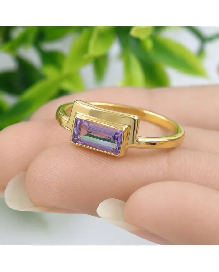 18K Gold Plated Amethyst Ring | Handmade Gemstone Jewelry for Her