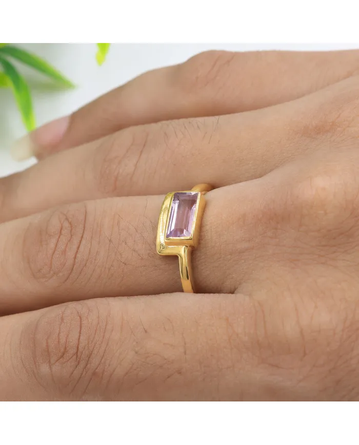 18K Gold Plated Amethyst Ring | Handmade Gemstone Jewelry for Her