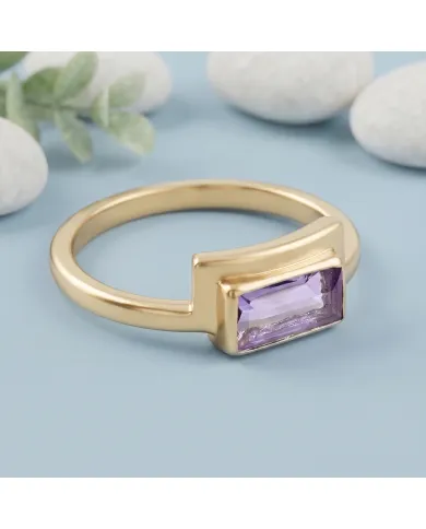 18K Gold Plated Amethyst Ring | Handmade Gemstone Jewelry for Her