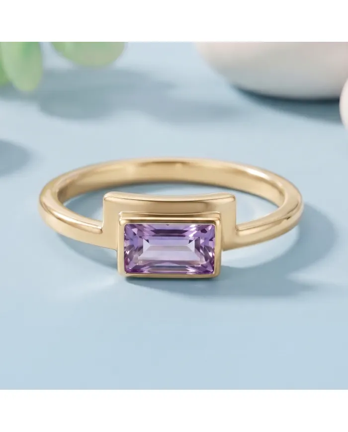 18K Gold Plated Amethyst Ring | Handmade Gemstone Jewelry for Her