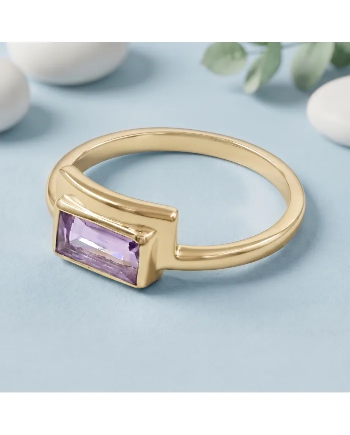 18K Gold Plated Amethyst Ring | Handmade Gemstone Jewelry for Her