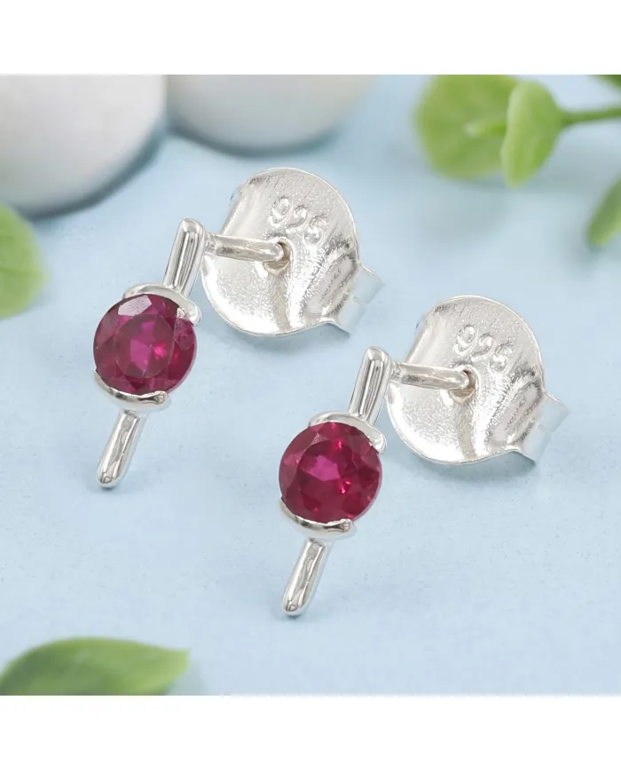 Ruby Stud Earrings - 925 Sterling Silver Jewelry Gift for her