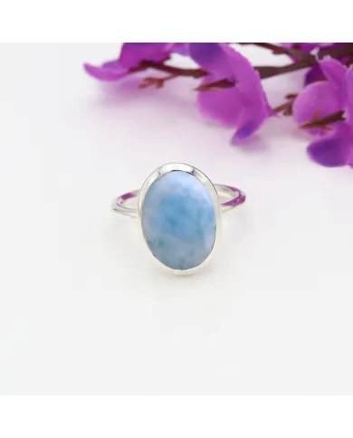 Natural Larimar Ring - Sterling Silver Ring Statement Ring Handmade Ring Dainty Ring Unisex Ring