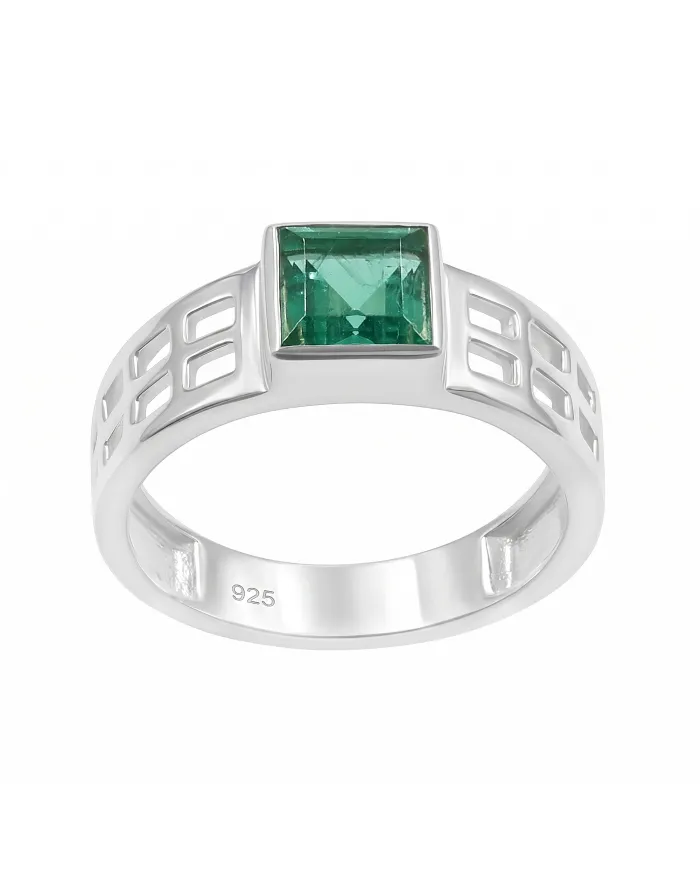 Emerald Solitaire Ring - 925 Sterling Silver Handmade May Birthstone