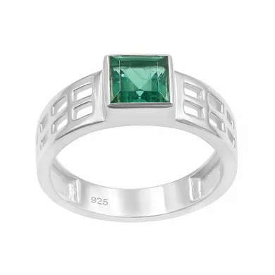 Emerald Solitaire Ring - 925 Sterling Silver Handmade May Birthstone
