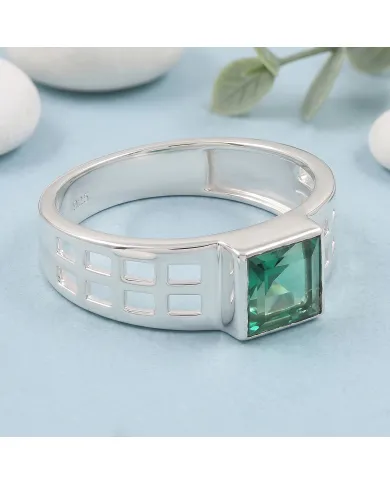 Emerald Solitaire Ring - 925 Sterling Silver Handmade May Birthstone