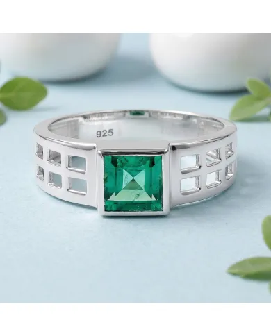 Emerald Solitaire Ring - 925 Sterling Silver Handmade May Birthstone