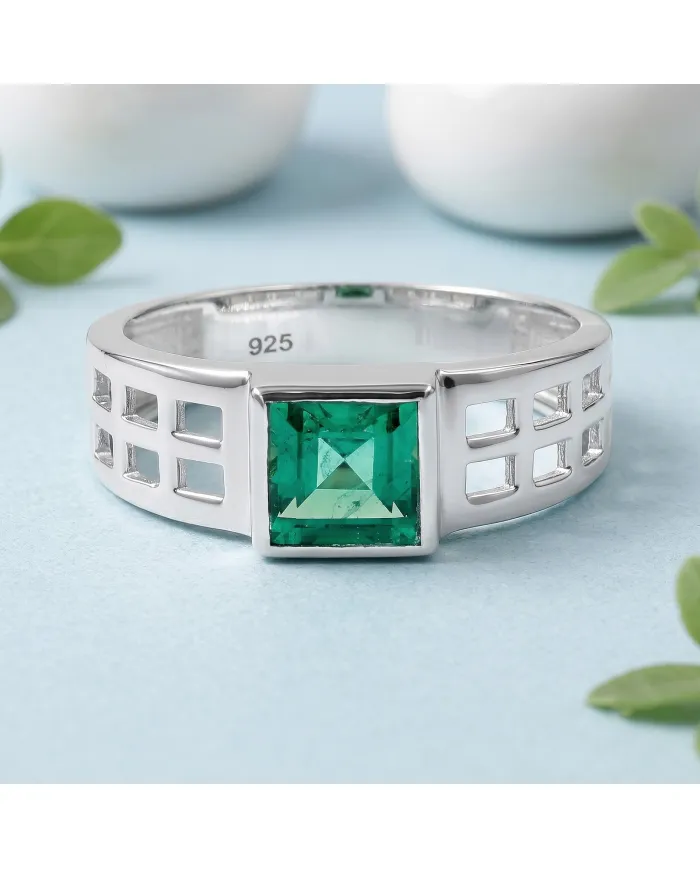 Emerald Solitaire Ring - 925 Sterling Silver Handmade May Birthstone