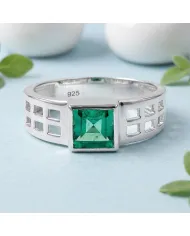 Emerald Solitaire Ring - 925 Sterling Silver Handmade May Birthstone