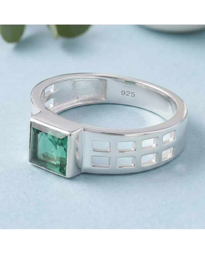 Emerald Solitaire Ring - 925 Sterling Silver Handmade May Birthstone