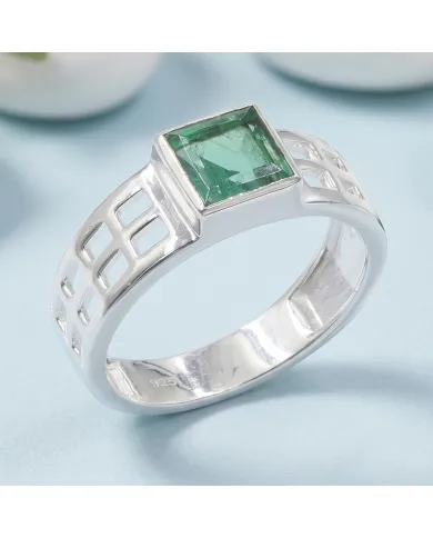 Emerald Solitaire Ring - 925 Sterling Silver Handmade May Birthstone
