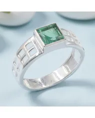 Emerald Solitaire Ring - 925 Sterling Silver Handmade May Birthstone
