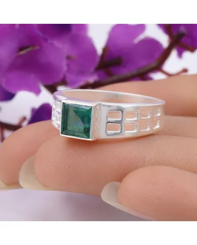 Emerald Solitaire Ring - 925 Sterling Silver Handmade May Birthstone