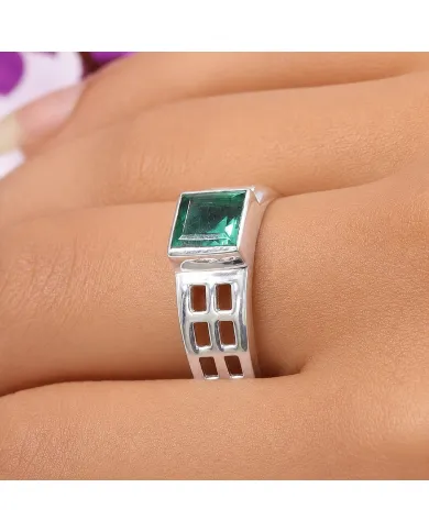 Emerald Solitaire Ring - 925 Sterling Silver Handmade May Birthstone