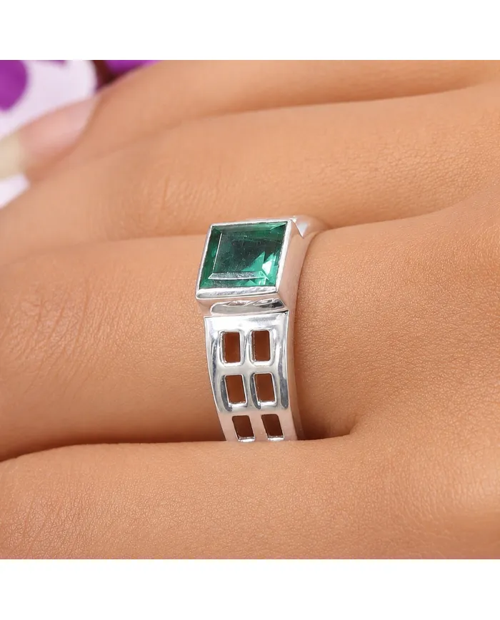 Emerald Solitaire Ring - 925 Sterling Silver Handmade May Birthstone