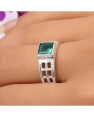 Emerald Solitaire Ring - 925 Sterling Silver Handmade May Birthstone