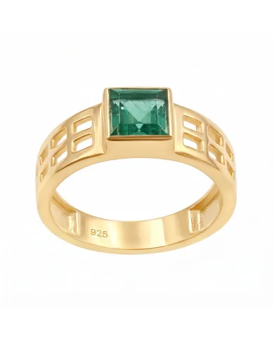 18K Gold Plated Emerald Solitaire Ring – Handmade May Birthstone Jewelry