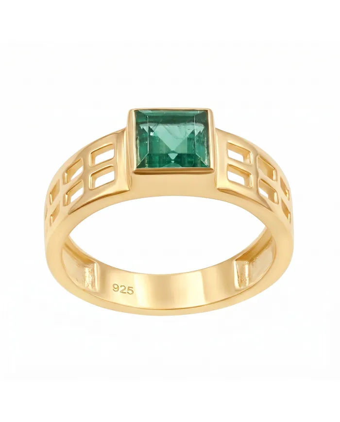 18K Gold Plated Emerald Solitaire Ring – Handmade May Birthstone Jewelry