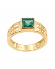18K Gold Plated Emerald Solitaire Ring – Handmade May Birthstone Jewelry