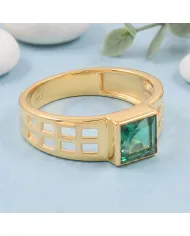 18K Gold Plated Emerald Solitaire Ring – Handmade May Birthstone Jewelry