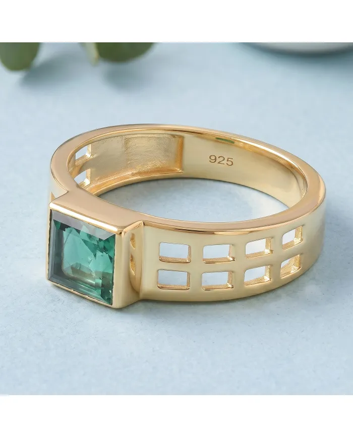18K Gold Plated Emerald Solitaire Ring – Handmade May Birthstone Jewelry