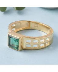18K Gold Plated Emerald Solitaire Ring – Handmade May Birthstone Jewelry