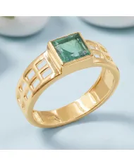 18K Gold Plated Emerald Solitaire Ring – Handmade May Birthstone Jewelry