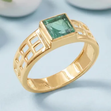 18K Gold Plated Emerald Solitaire Ring – Handmade May Birthstone Jewelry