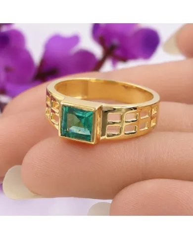 18K Gold Plated Emerald Solitaire Ring – Handmade May Birthstone Jewelry