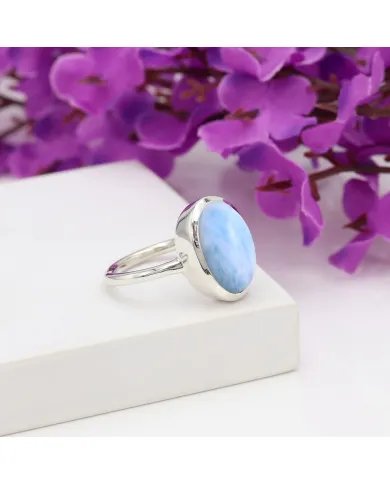 Natural Larimar Ring - Sterling Silver Ring Statement Ring Handmade Ring Dainty Ring Unisex Ring