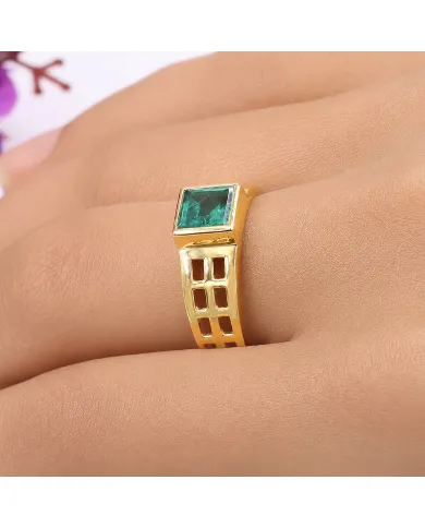 18K Gold Plated Emerald Solitaire Ring – Handmade May Birthstone Jewelry