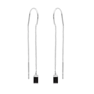 Black Onyx Threader Earrings - 925 Sterling Silver Handmade Jewelry