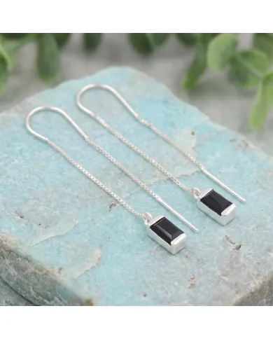 Black Onyx Threader Earrings - 925 Sterling Silver Handmade Jewelry