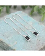 Black Onyx Threader Earrings - 925 Sterling Silver Handmade Jewelry
