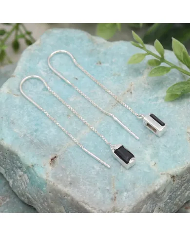Black Onyx Threader Earrings - 925 Sterling Silver Handmade Jewelry