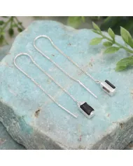 Black Onyx Threader Earrings - 925 Sterling Silver Handmade Jewelry