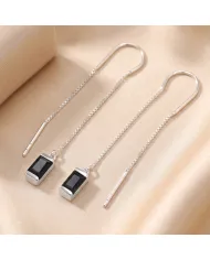 Black Onyx Threader Earrings - 925 Sterling Silver Handmade Jewelry