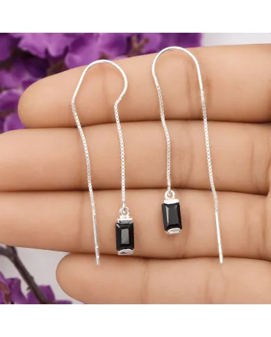Black Onyx Threader Earrings - 925 Sterling Silver Handmade Jewelry