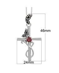 Garnet Butterfly Cross Necklace - 925 Sterling Silver Crucifix Pendant