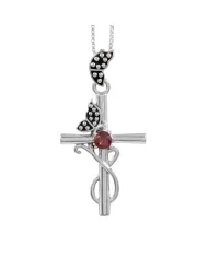 Garnet Butterfly Cross Necklace - 925 Sterling Silver Crucifix Pendant
