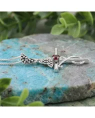 Garnet Butterfly Cross Necklace - 925 Sterling Silver Crucifix Pendant
