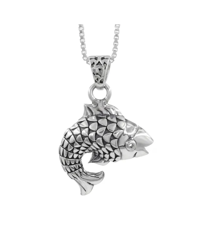 925 Sterling Silver Fish Pendant Necklace - Handmade Unisex Jewelry