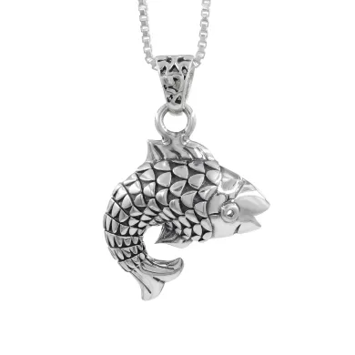 925 Sterling Silver Fish Pendant Necklace - Handmade Unisex Jewelry
