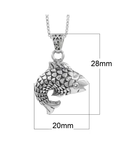 925 Sterling Silver Fish Pendant Necklace - Handmade Unisex Jewelry
